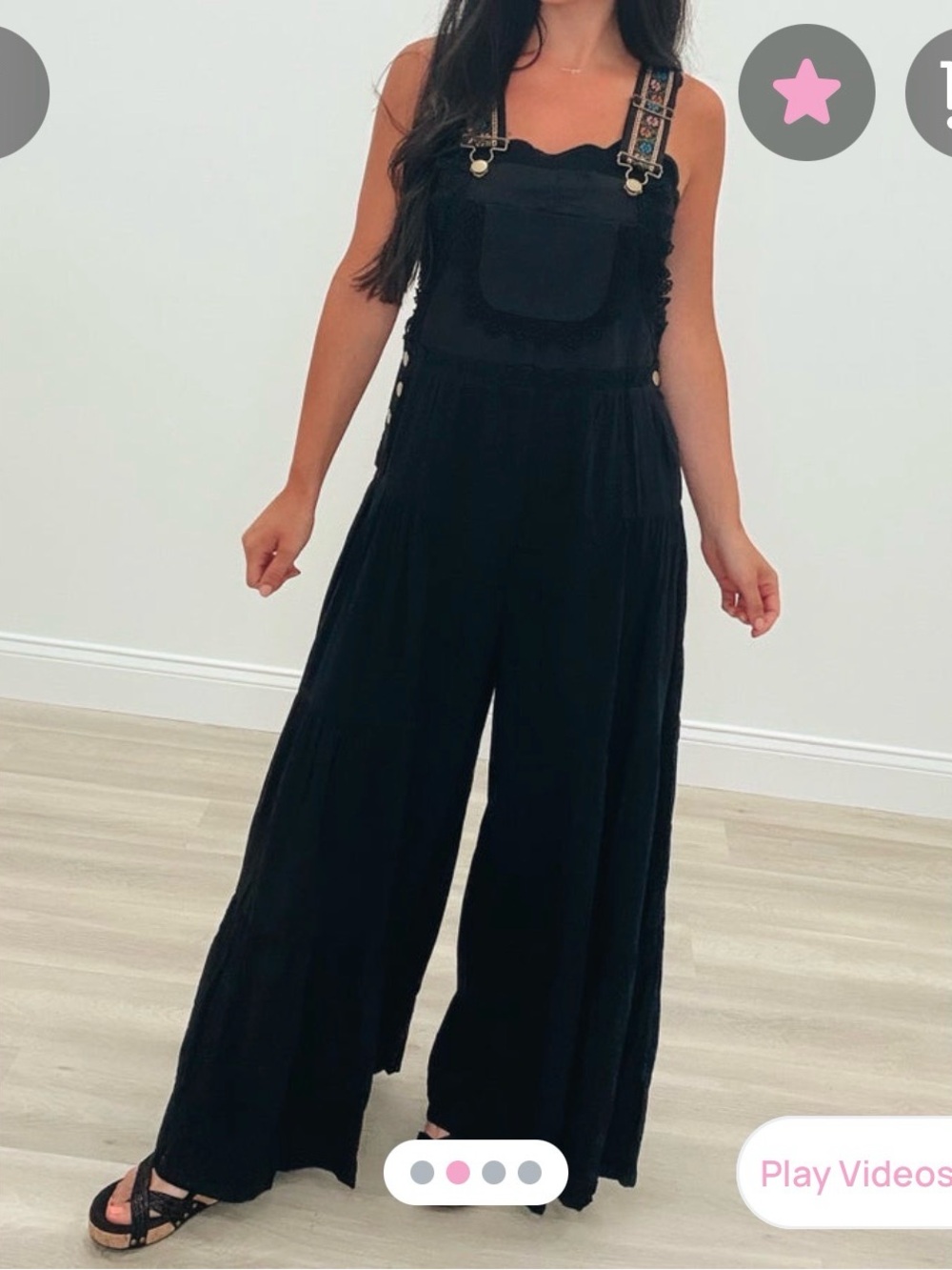 Veveret Black Embroidered-Strap Pinafore flowy Overalls